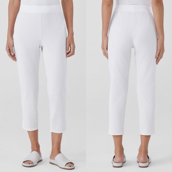 Eileen Fisher High Waist Slim Crop White Washable Stretch Crepe Pants 2X Pull-on - Picture 1 of 12